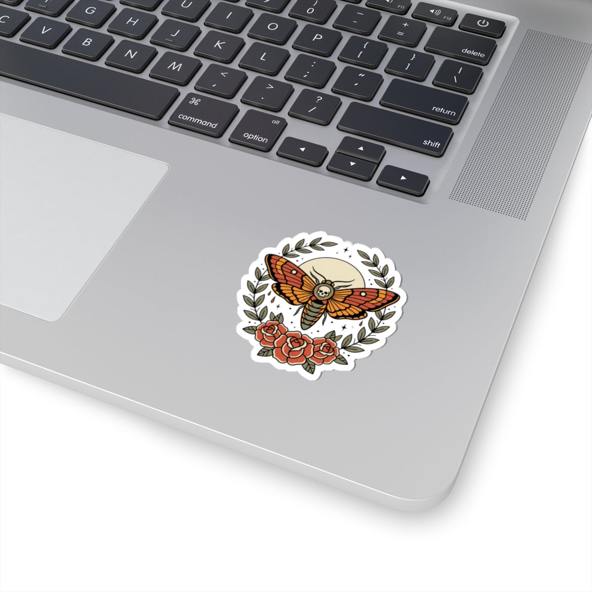 Death's-Head Moth Kiss-Cut Sticker | Traditional Tattoo Floral Flash