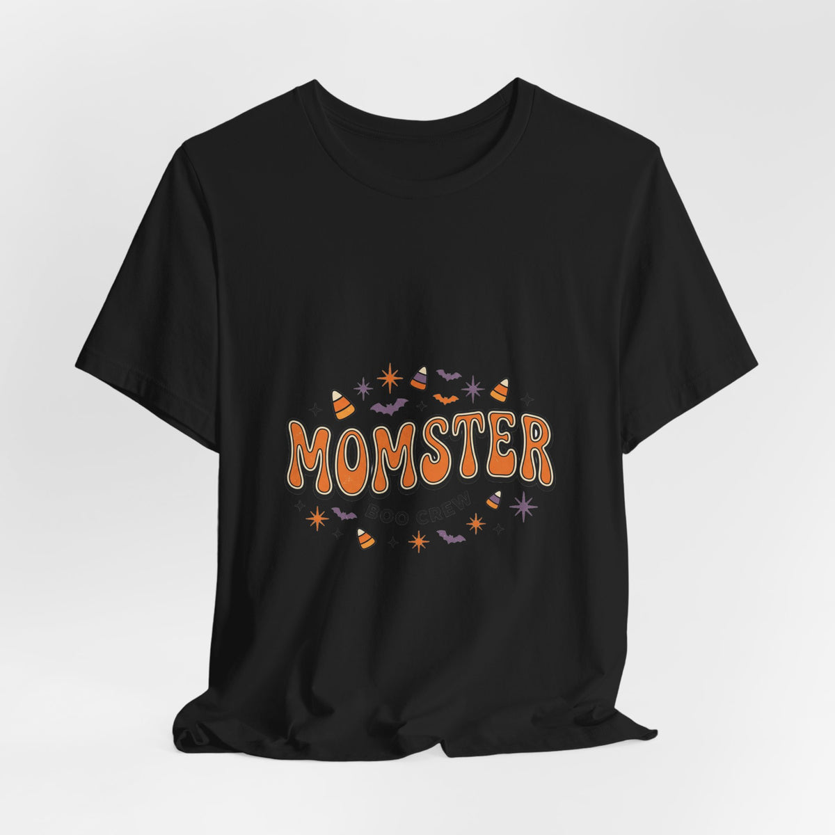 Momster Boo Crew T‑Shirt | Halloween Mom tee, bats & spooky lettering
