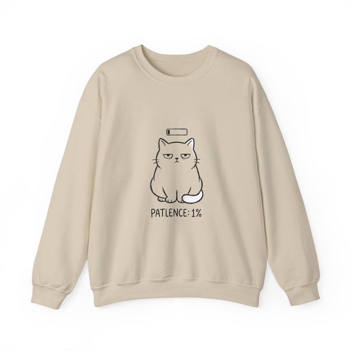 Patience 1% Cat Sweatshirt | Grumpy Humor, Deadpan Cat Illustration
