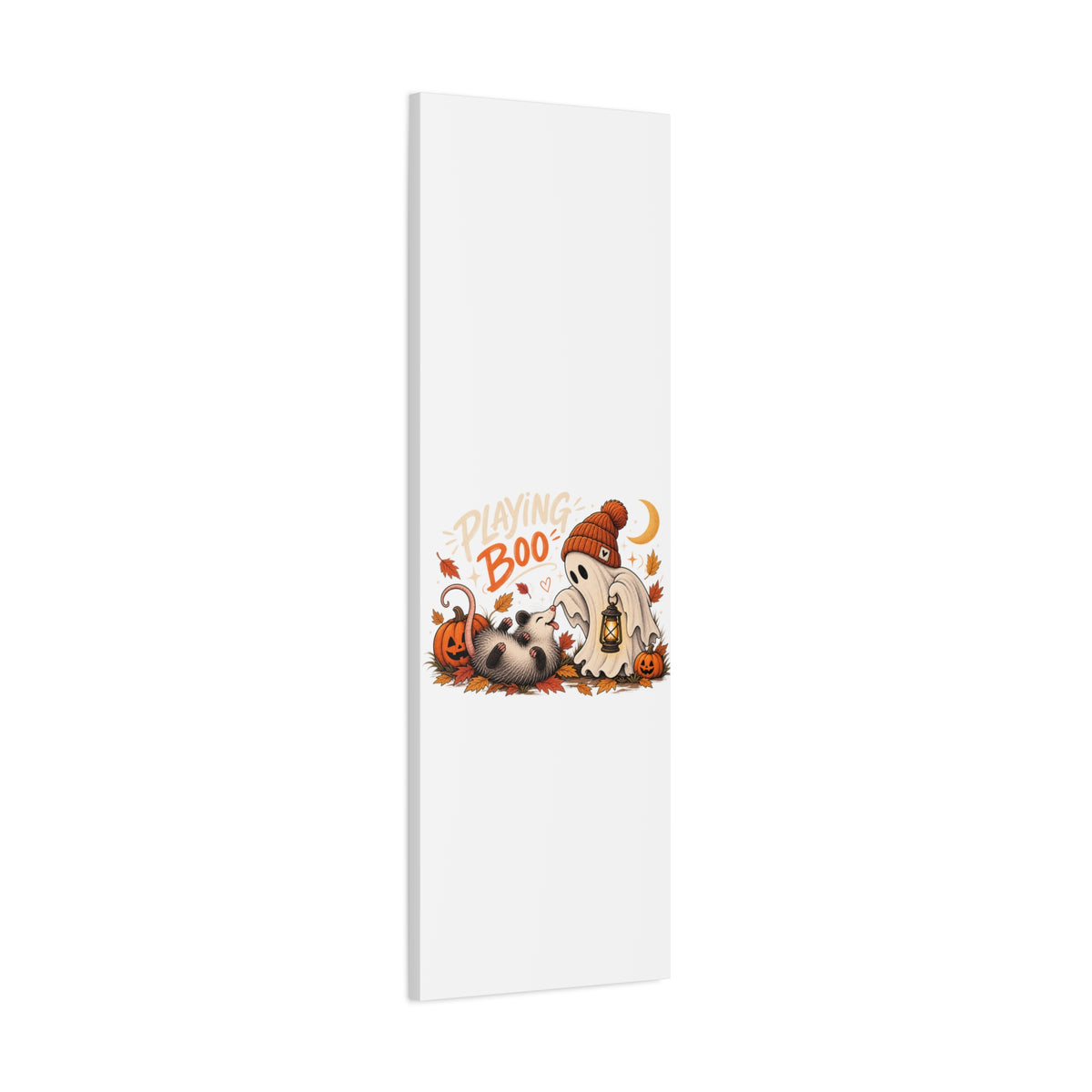 Playing Boo Canvas Wall Art — Cute Halloween Ghost & Possum Matte Stretched Print