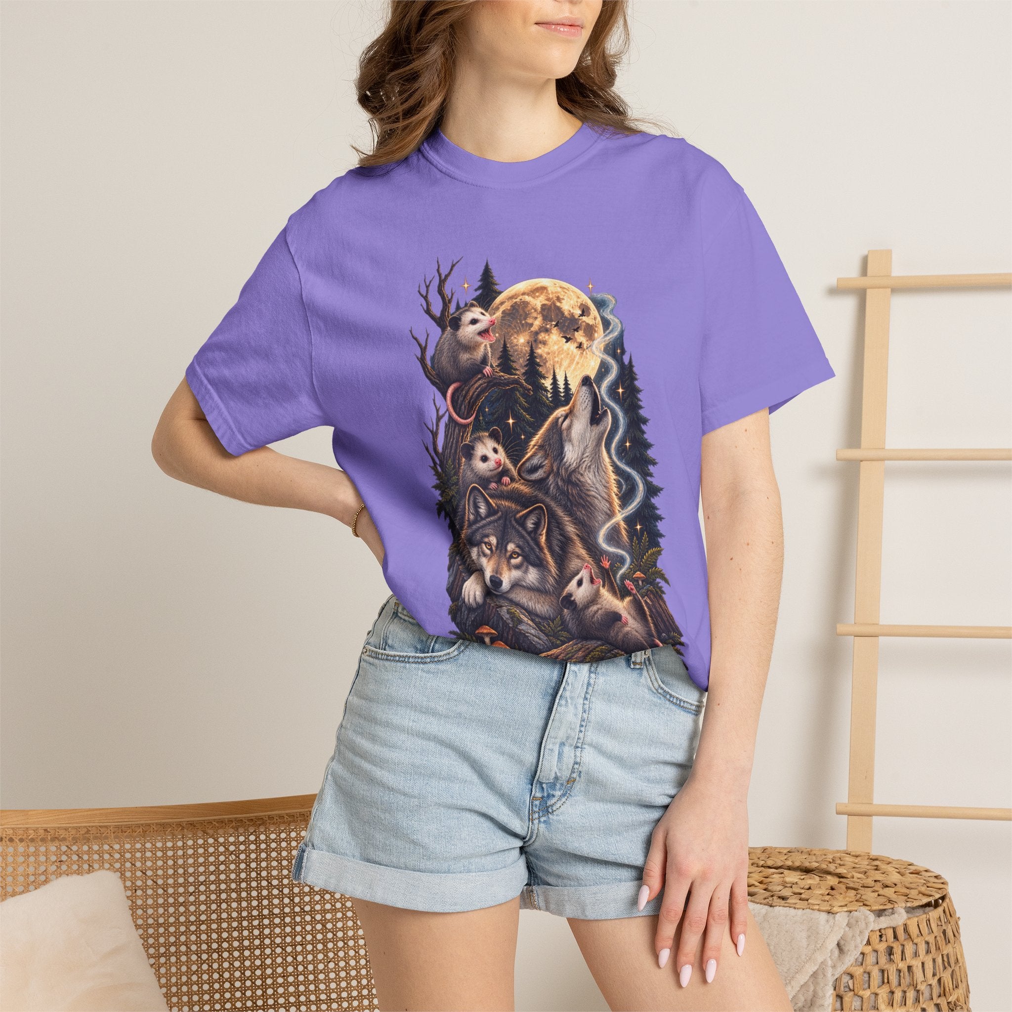 Wolf Moon Graphic T-Shirt — Wolves, Forest & Full Moon Nature Tee