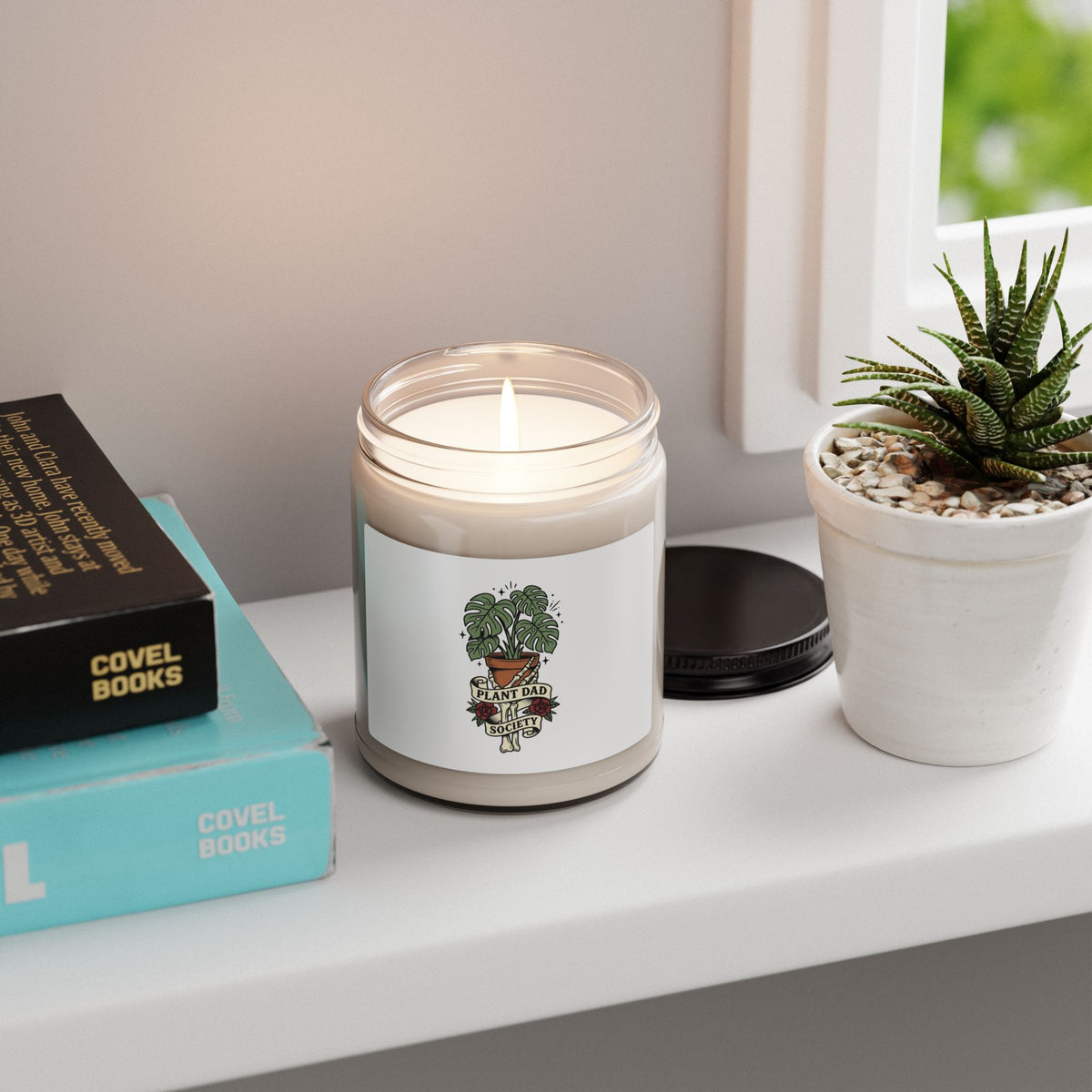 Plant Dad Monstera Tattoo-Style Candle, Traditional Flash Illustration