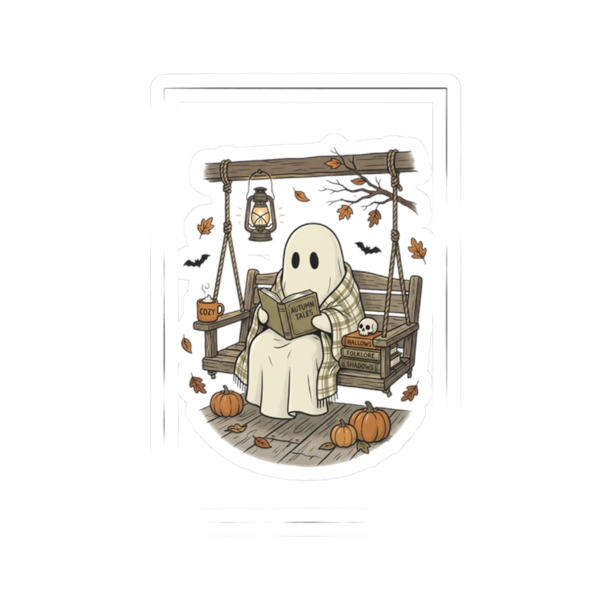 Ghost Reading on Porch Sticker | Spooky Reader, Halloween Bookish