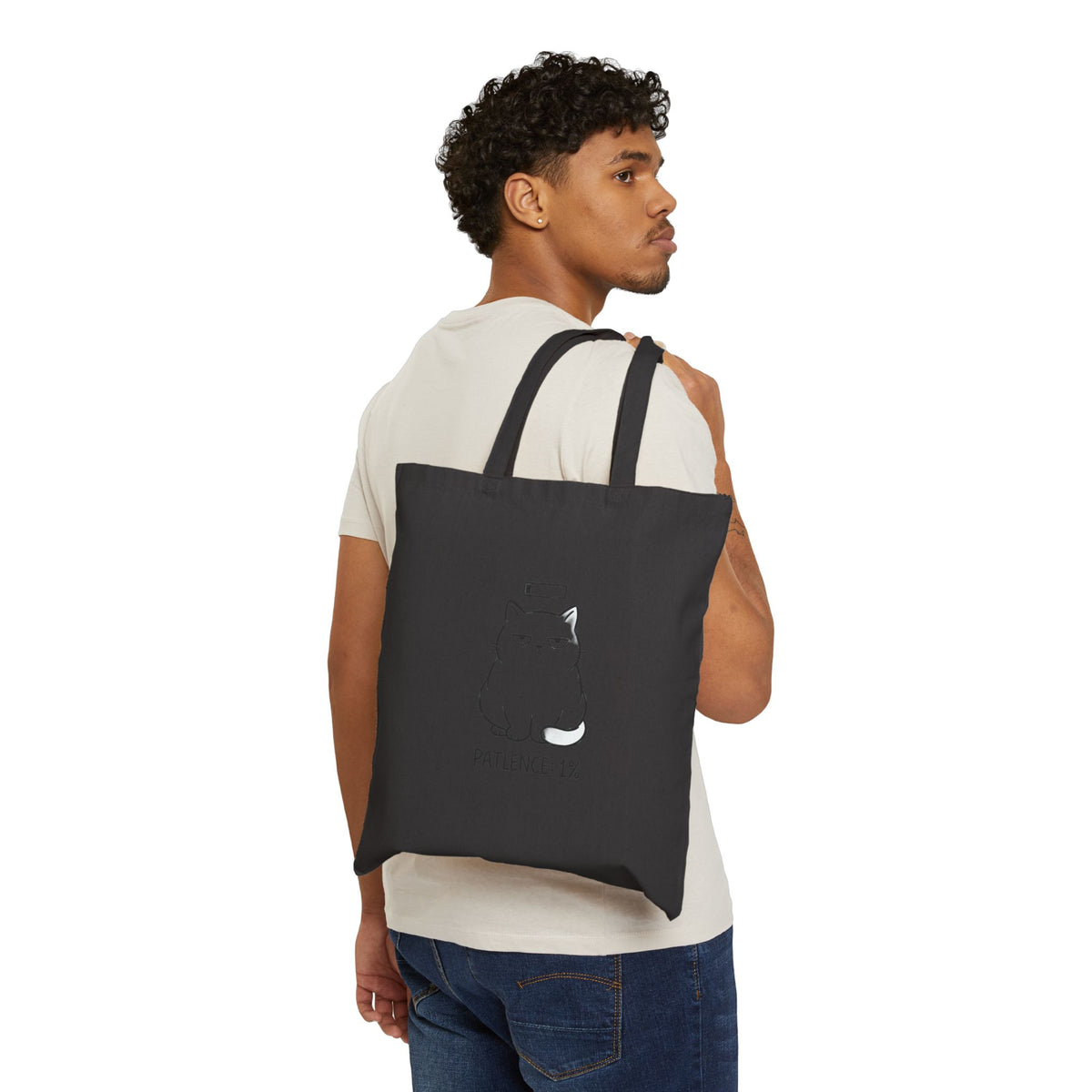 Grumpy Cat Illustration Tote | Patience 1% canvas tote, grumpy humor