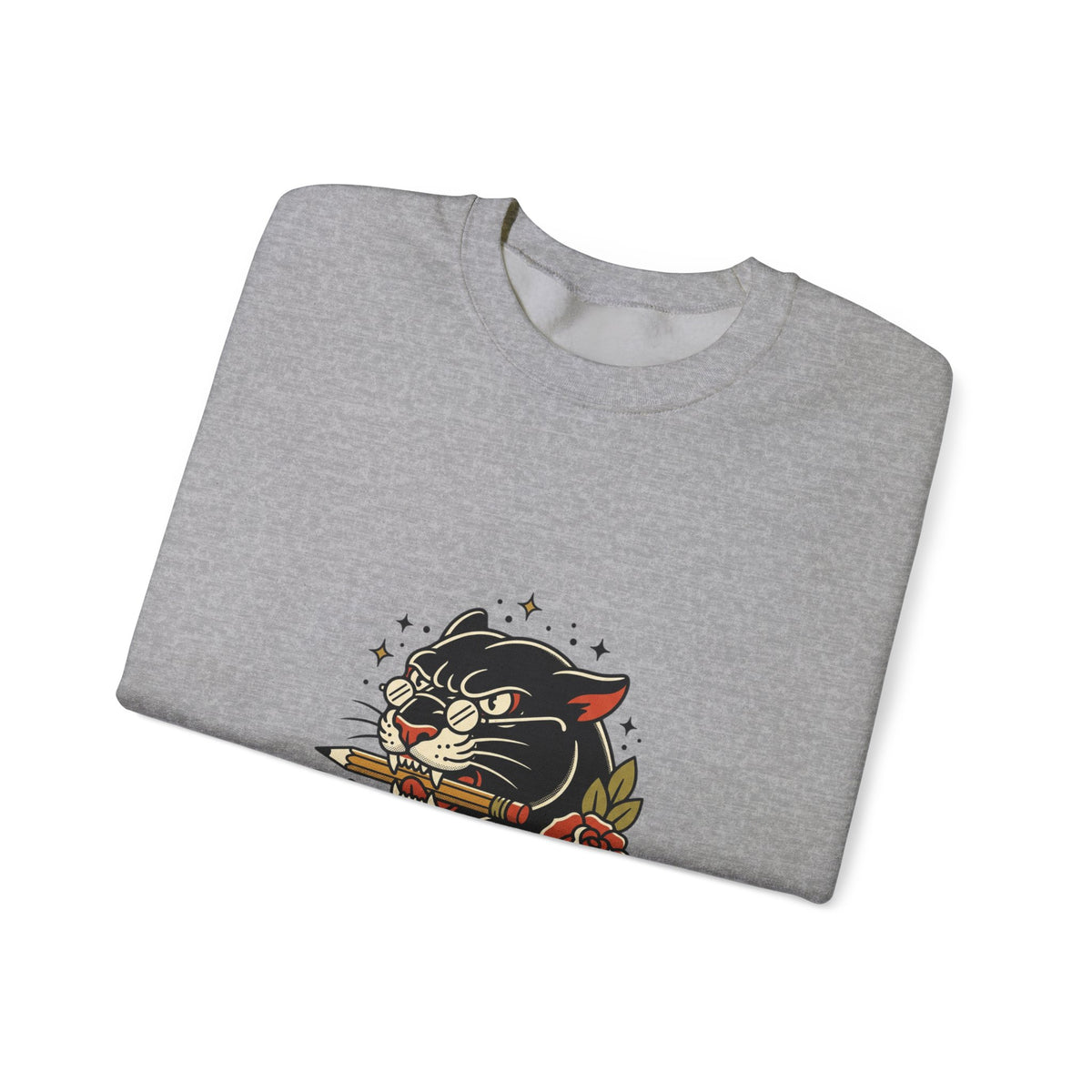 Teacher Life Sweatshirt | Traditional Tattoo Cat, Banner & Roses