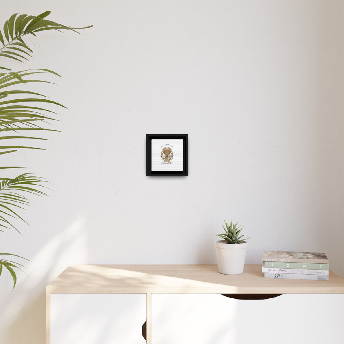 Framed Matte Canvas Wall Art — "He Provides" Wheat & Floral Religious Print