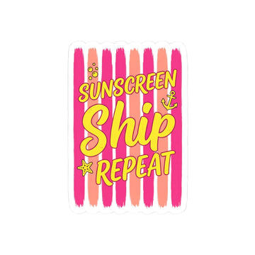 Sunscreen Ship Repeat Sticker | Cruise Vacation, Nautical Tropical Decal