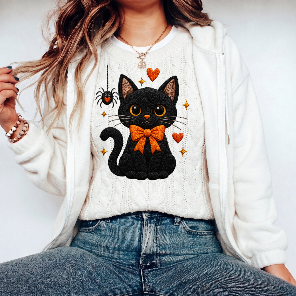 Black Cat Halloween Bow Embroidery Design