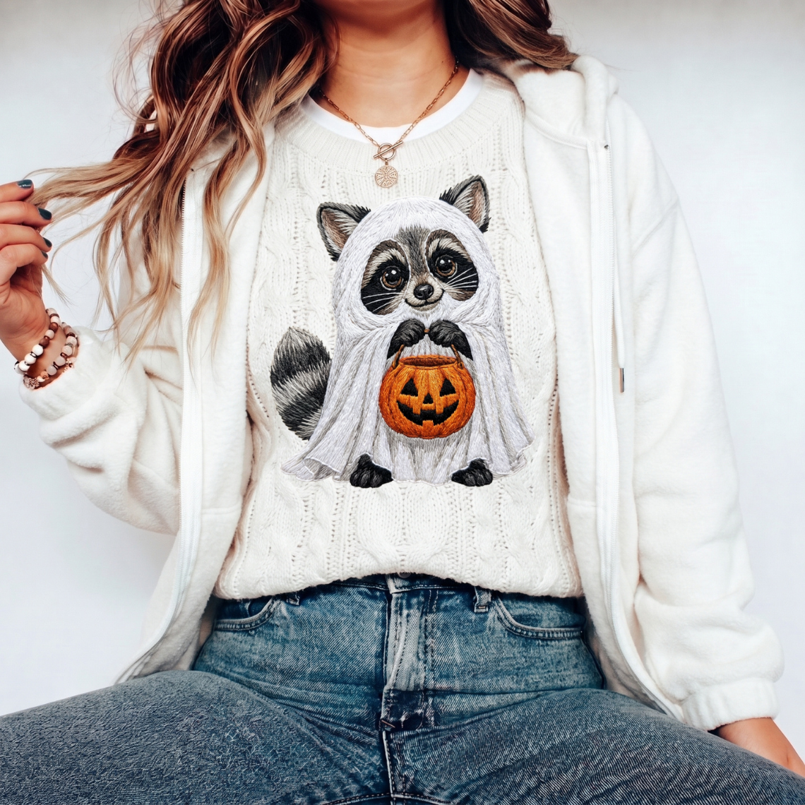 Ghost Raccoon Pumpkin Embroidery Design