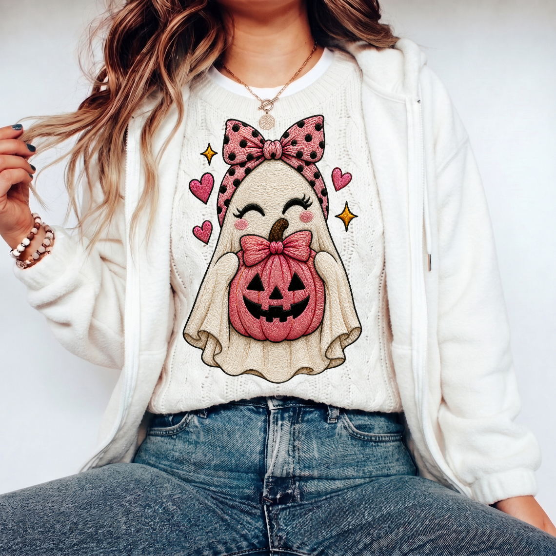 Pink Ghost Pumpkin Embroidery Design