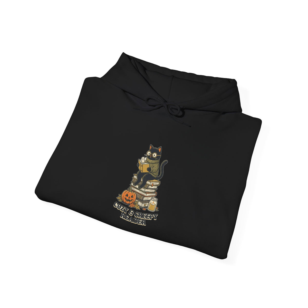 Spooky Reader Black Cat Stack Hoodie | Halloween Bookish Cozy