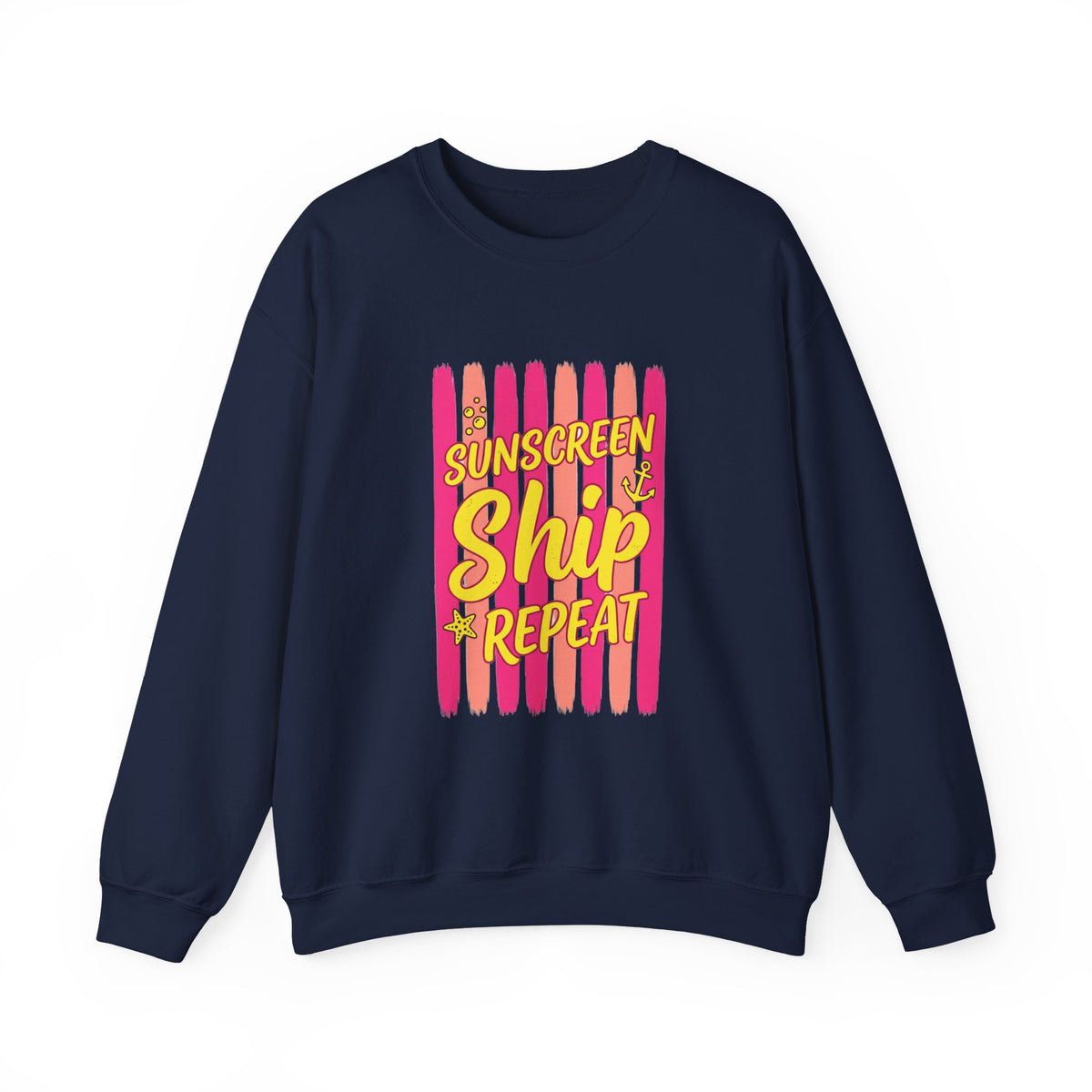 Sunscreen Ship Repeat Sweatshirt | Cruise Vacation, Nautical Tropical