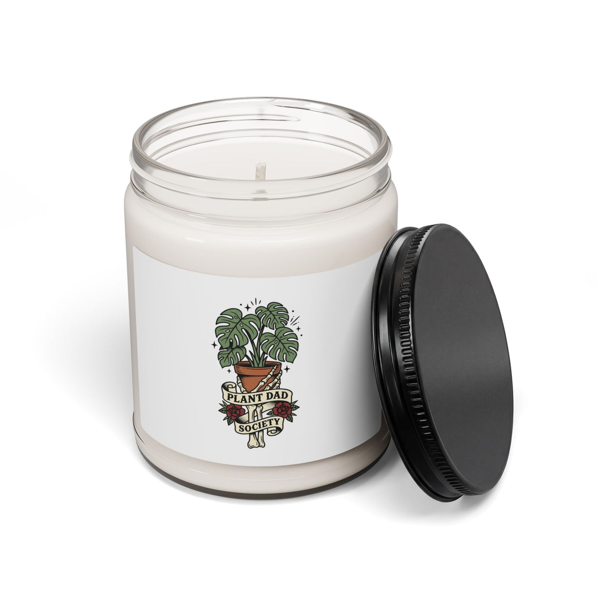 Plant Dad Monstera Tattoo-Style Candle, Traditional Flash Illustration