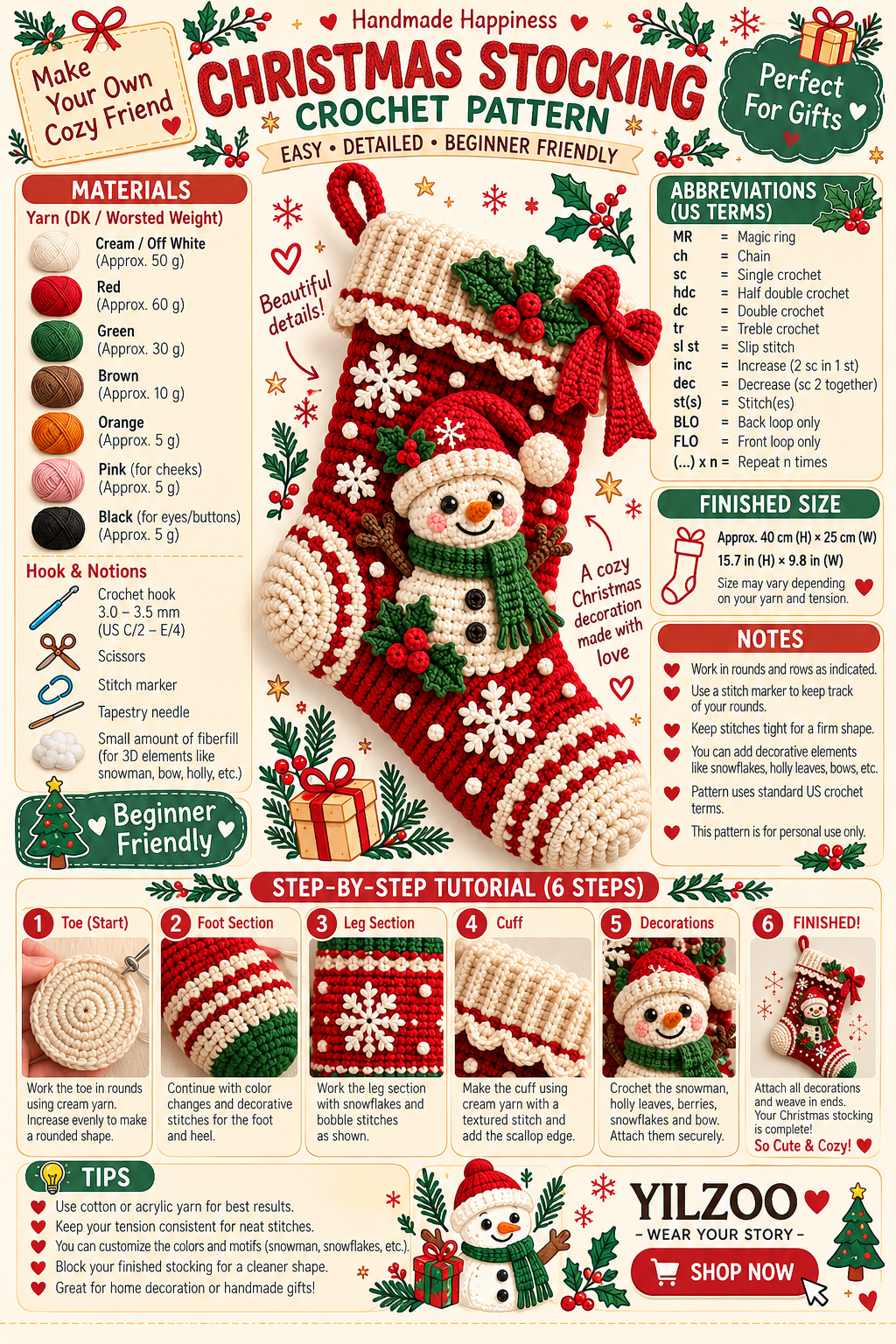 Snowman Christmas Stocking Crochet Pattern PDF | Christmas Crochet Pattern