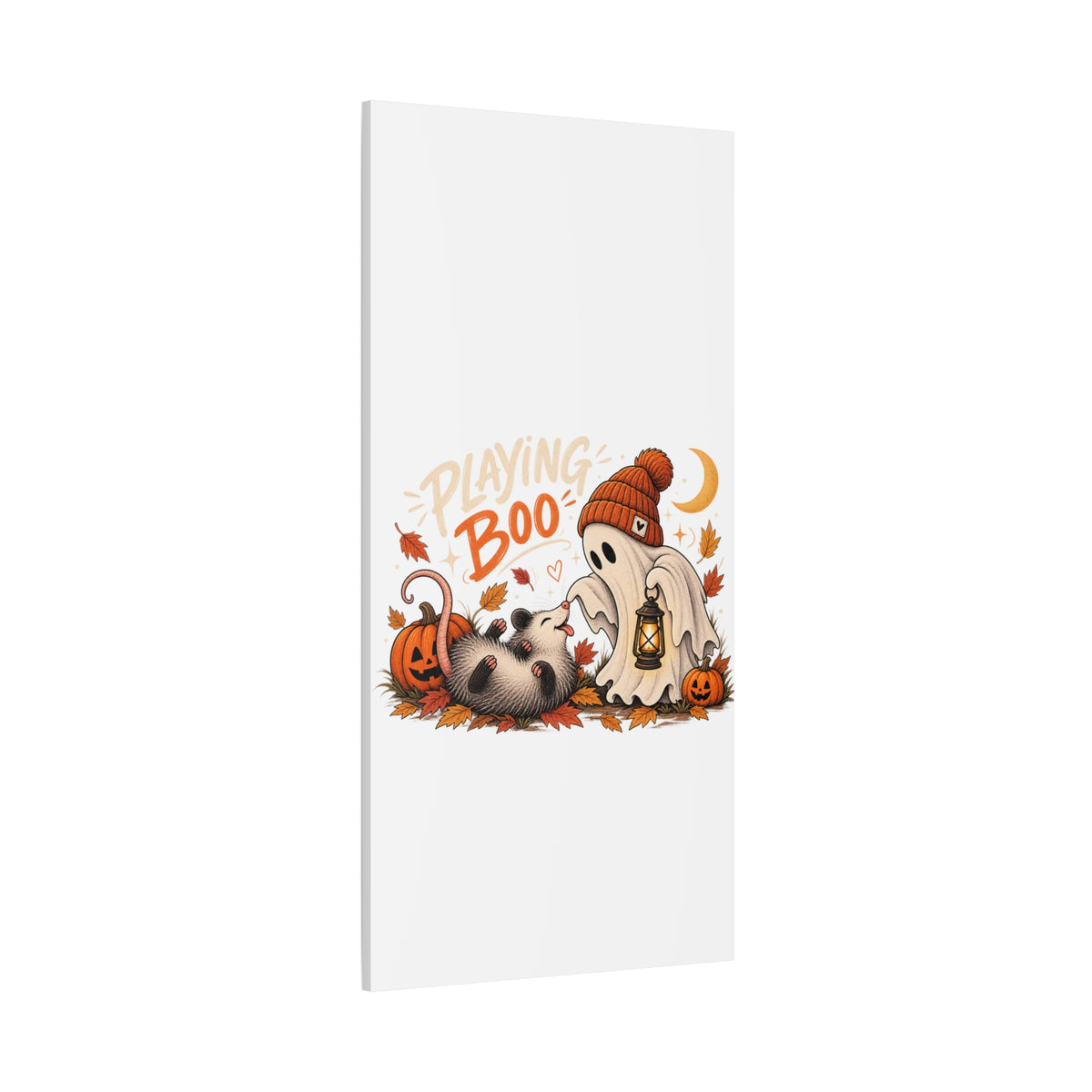 Playing Boo Canvas Wall Art — Cute Halloween Ghost & Possum Matte Stretched Print