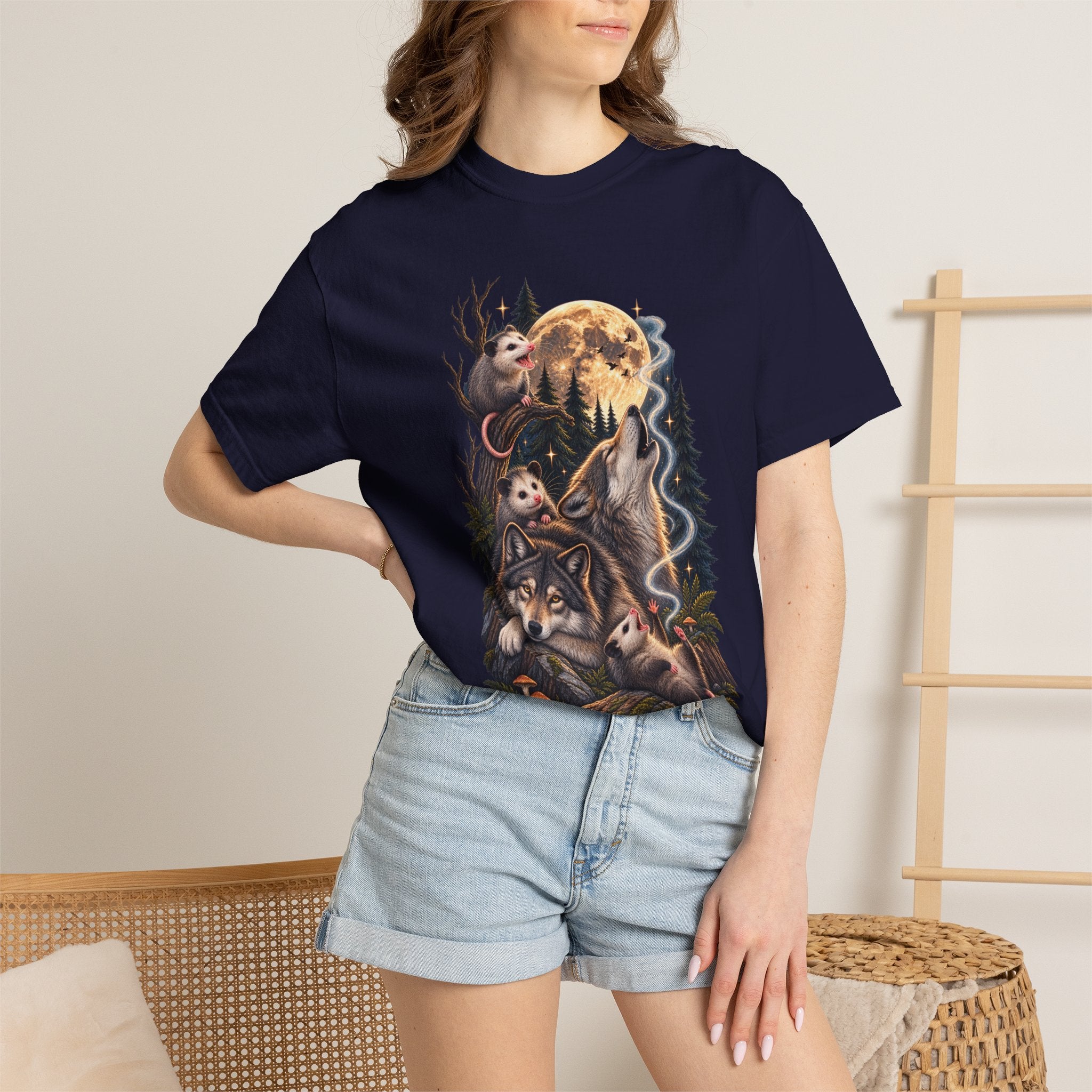 Wolf Moon Graphic T-Shirt — Wolves, Forest & Full Moon Nature Tee