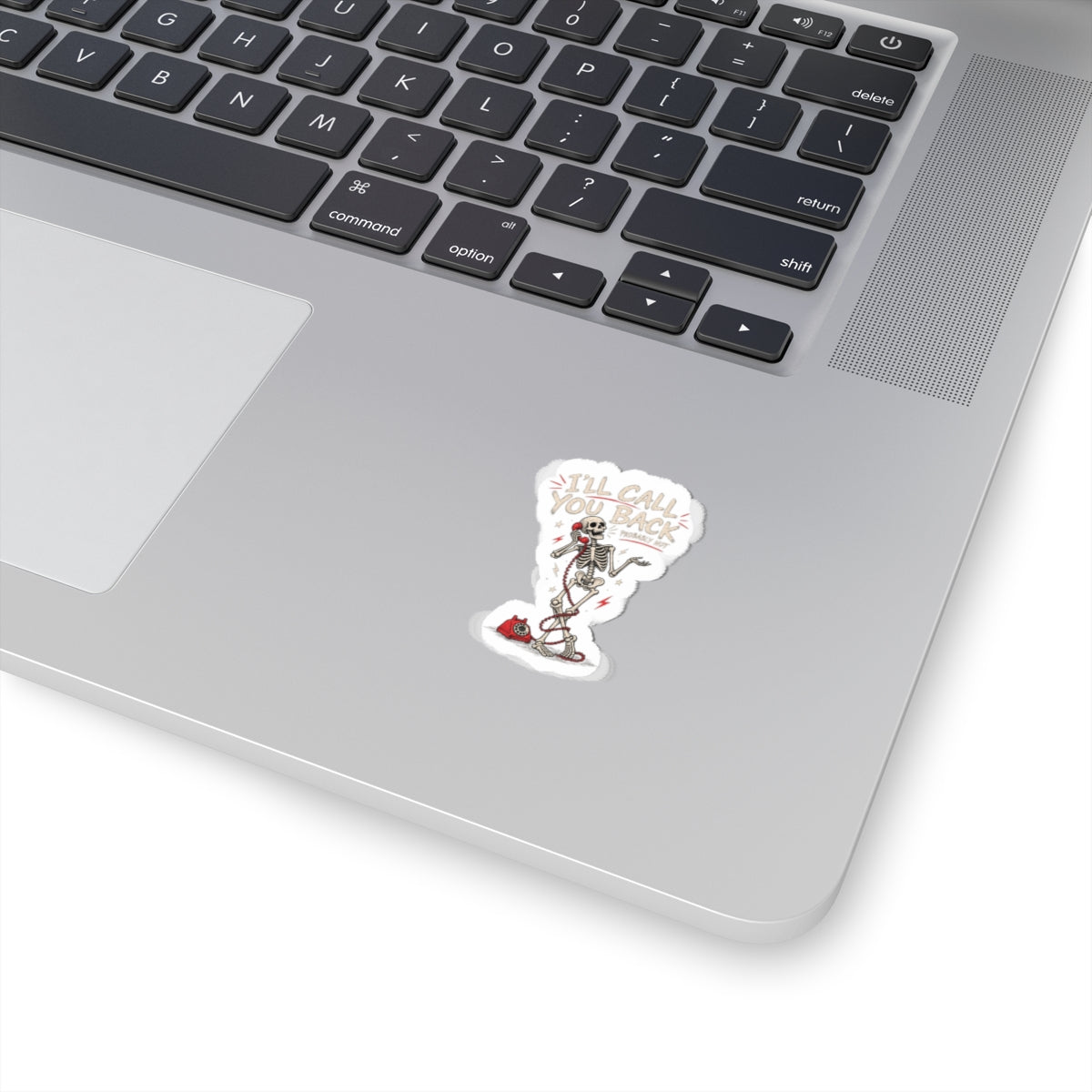 Sticker — 'I'll Call You Back' Dancing Skeleton Kiss-Cut Sticker