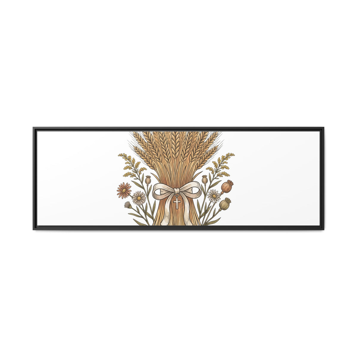 Framed Matte Canvas Wall Art — "He Provides" Wheat & Floral Religious Print