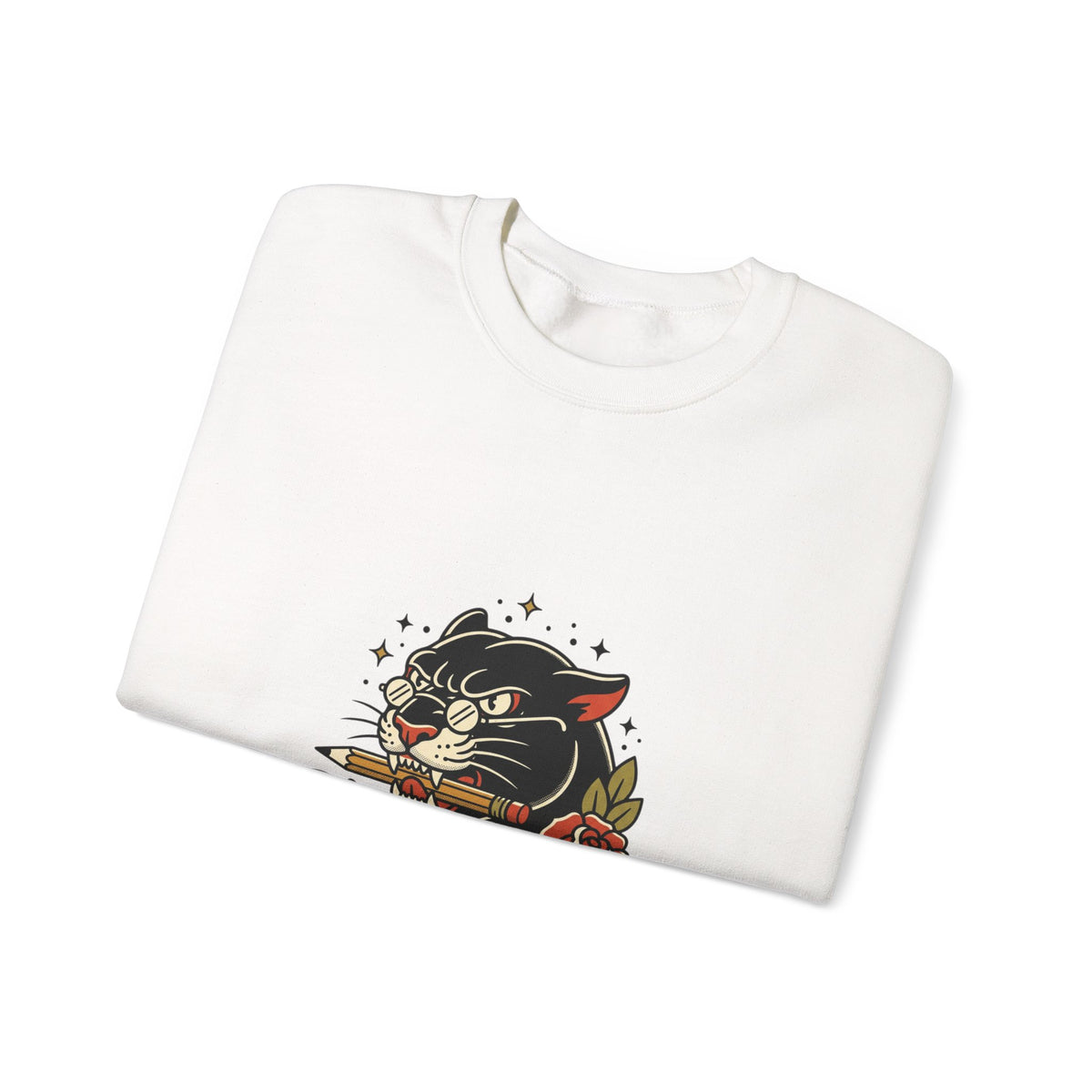 Teacher Life Sweatshirt | Traditional Tattoo Cat, Banner & Roses