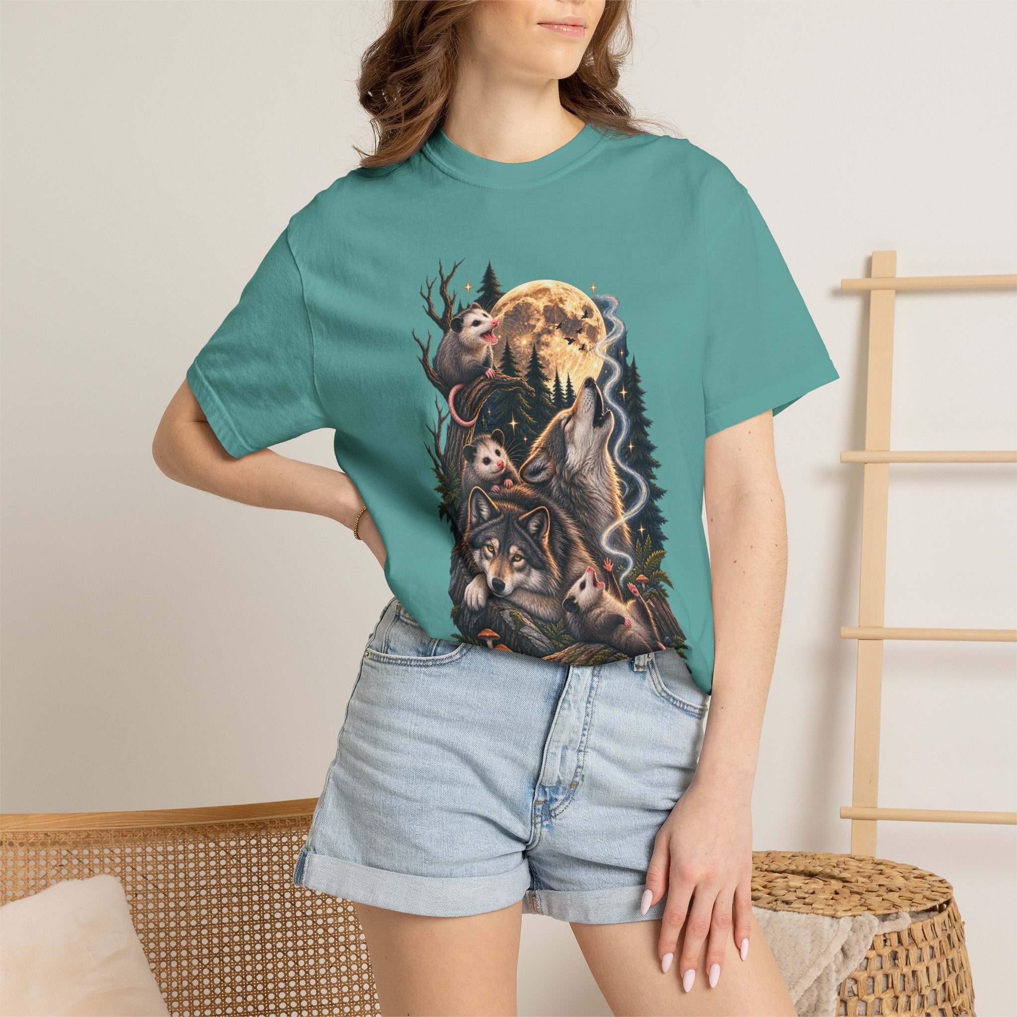 Wolf Moon Graphic T-Shirt — Wolves, Forest & Full Moon Nature Tee