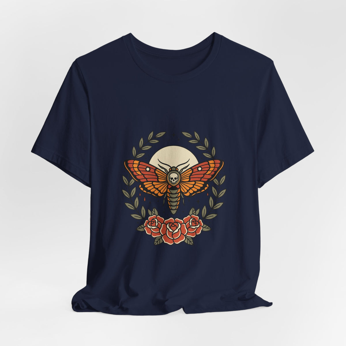 Moth & Roses Traditional Tattoo Tee | Vintage Flash, Thick Outline