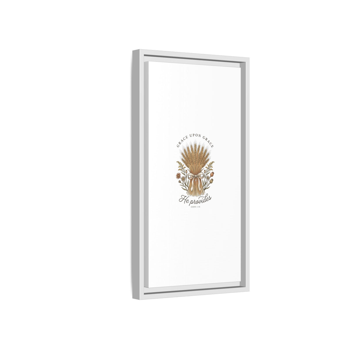 Framed Matte Canvas Wall Art — "He Provides" Wheat & Floral Religious Print