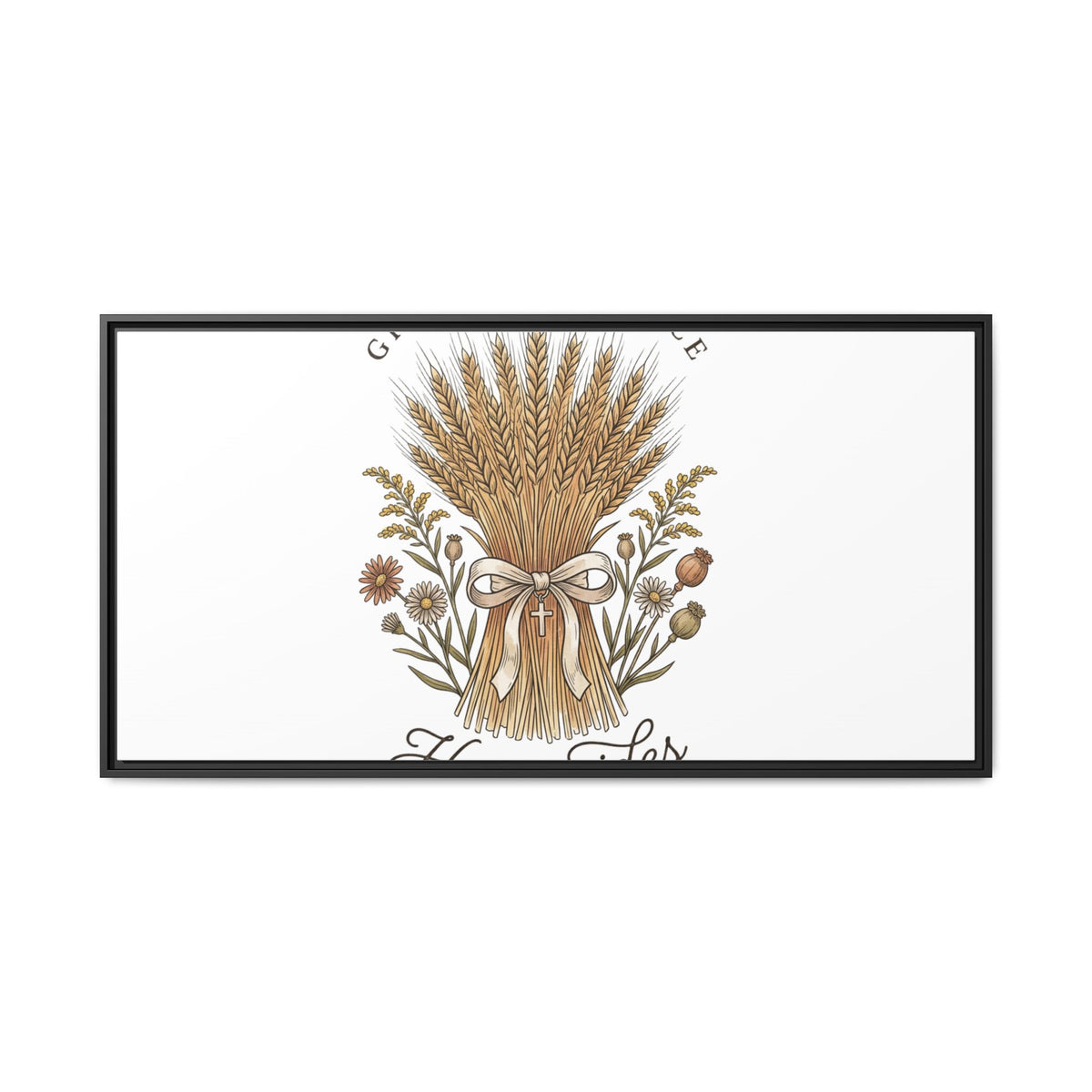 Framed Matte Canvas Wall Art — "He Provides" Wheat & Floral Religious Print