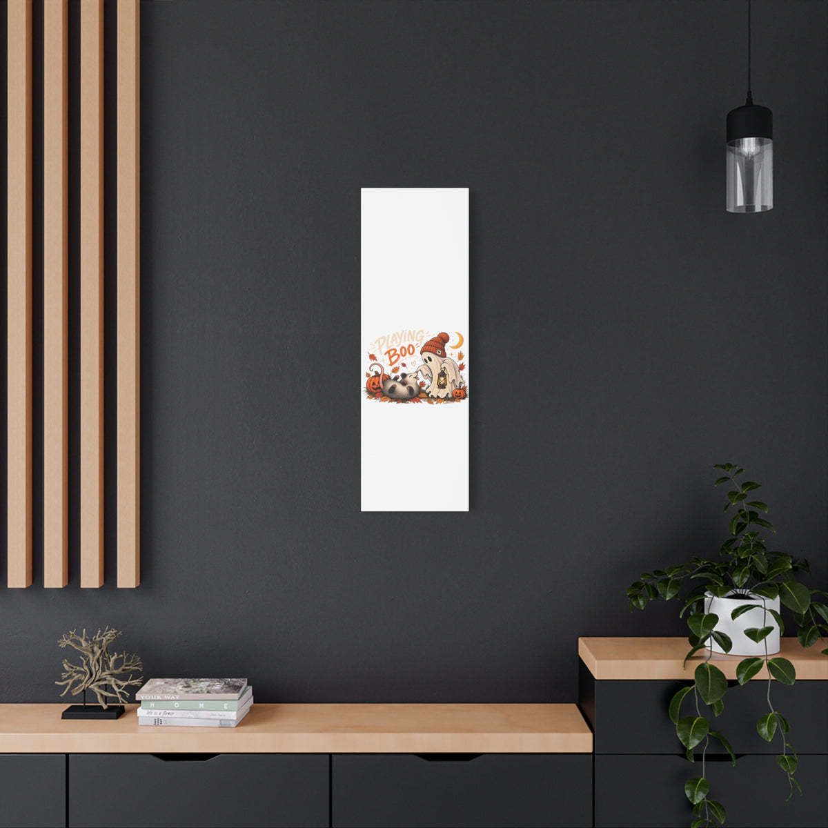 Playing Boo Canvas Wall Art — Cute Halloween Ghost & Possum Matte Stretched Print