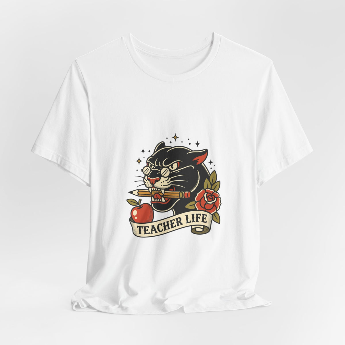 Teacher Life Tee | Traditional Tattoo Panther, Banner & Roses