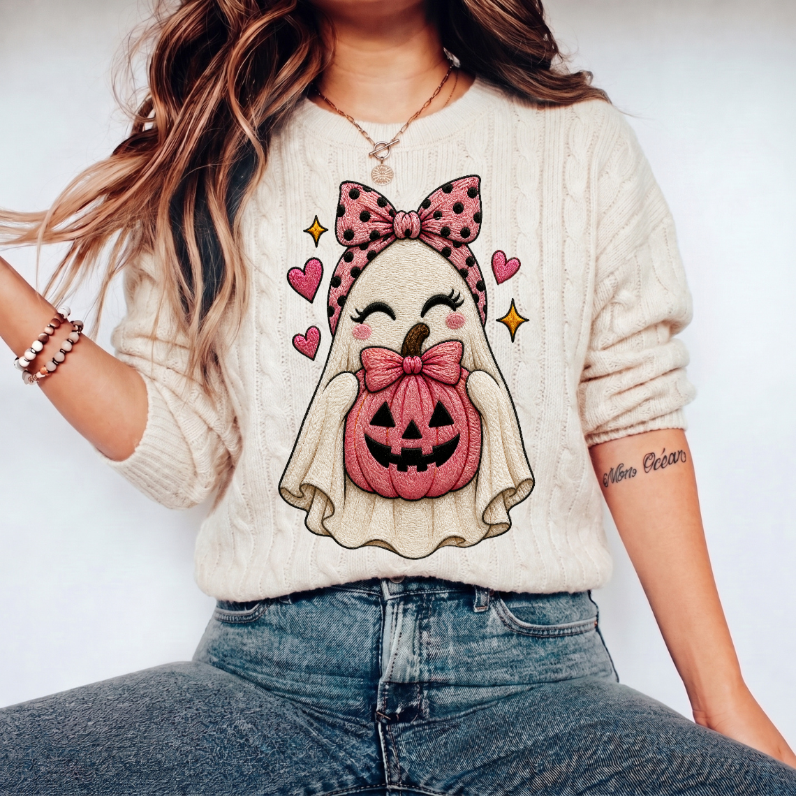 Pink Ghost Pumpkin Embroidery Design