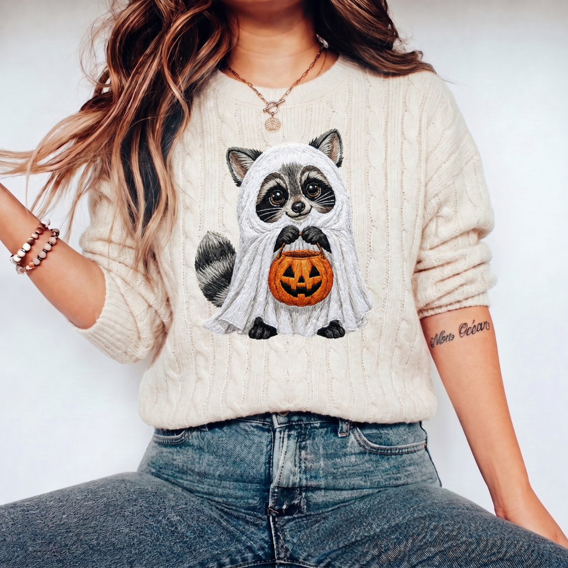 Ghost Raccoon Pumpkin Embroidery Design