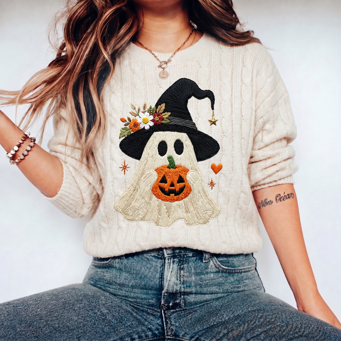 Witch Ghost Pumpkin Embroidery Design
