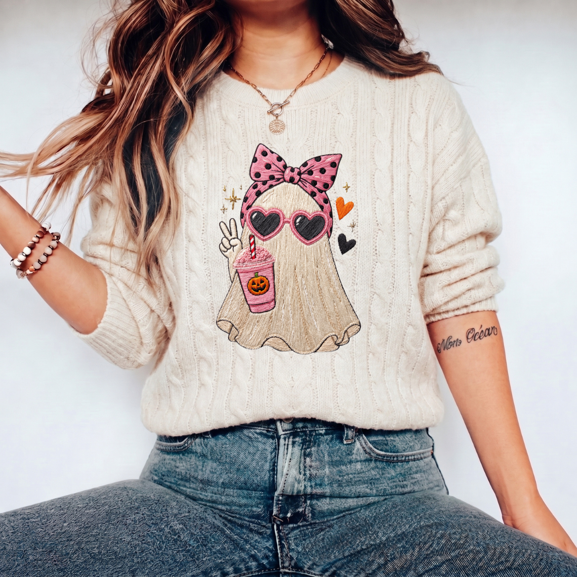 Halloween Ghost Pink Drink Embroidery Design