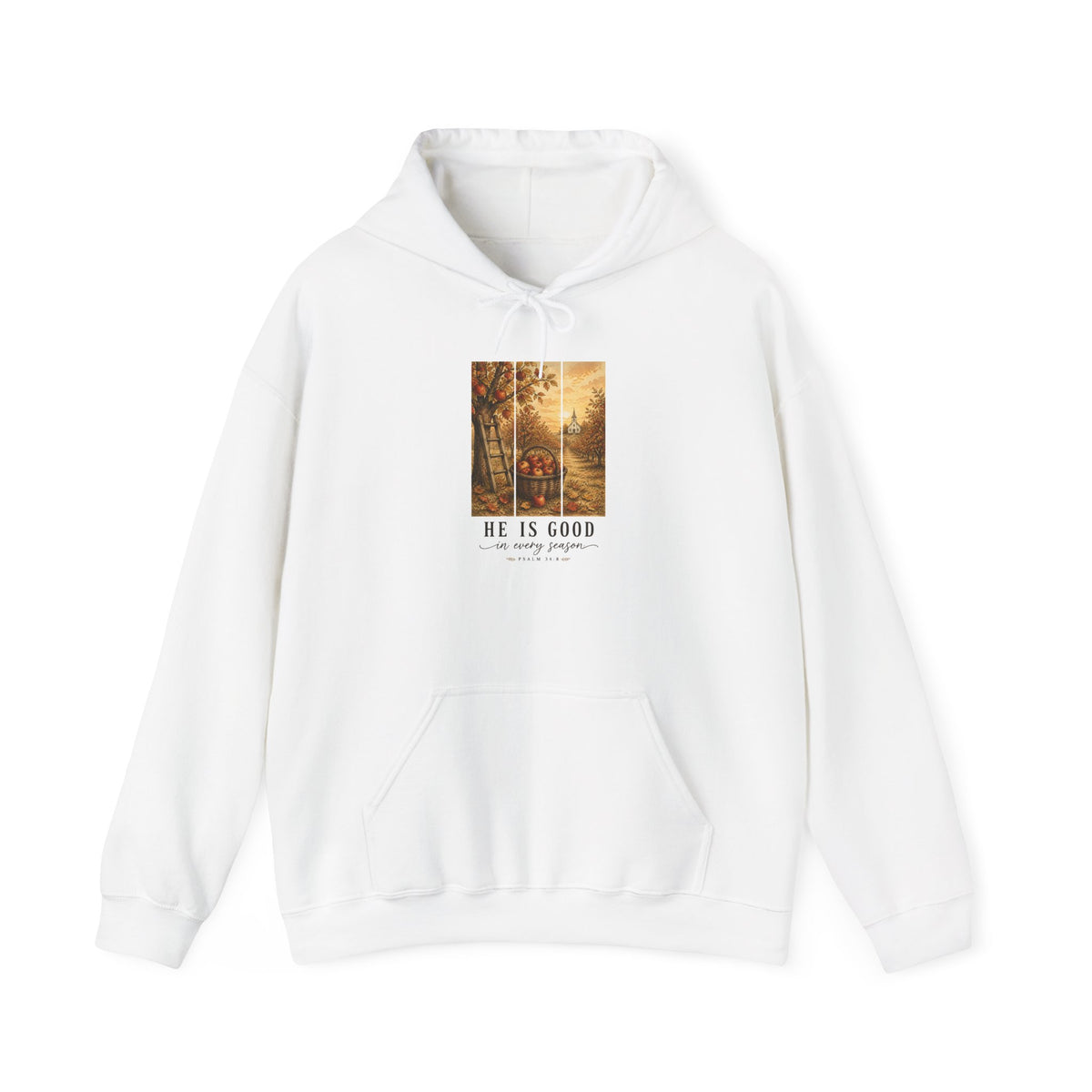 He Is Good scripture fall barn hoodie | Christian Autumn, changing leaves