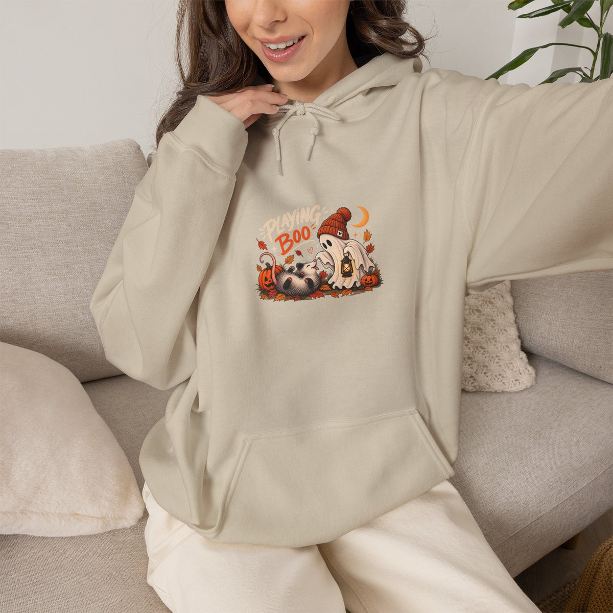 Halloween Cat "Boo" Hoodie - Cute Pumpkin & Black Cat Fall Sweatshirt