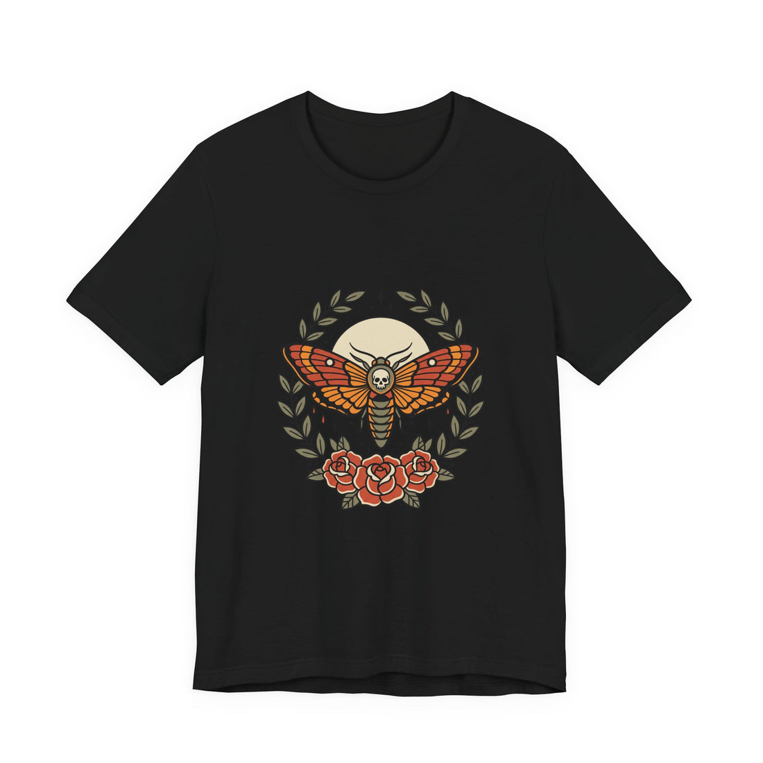 Moth & Roses Traditional Tattoo Tee | Vintage Flash, Thick Outline