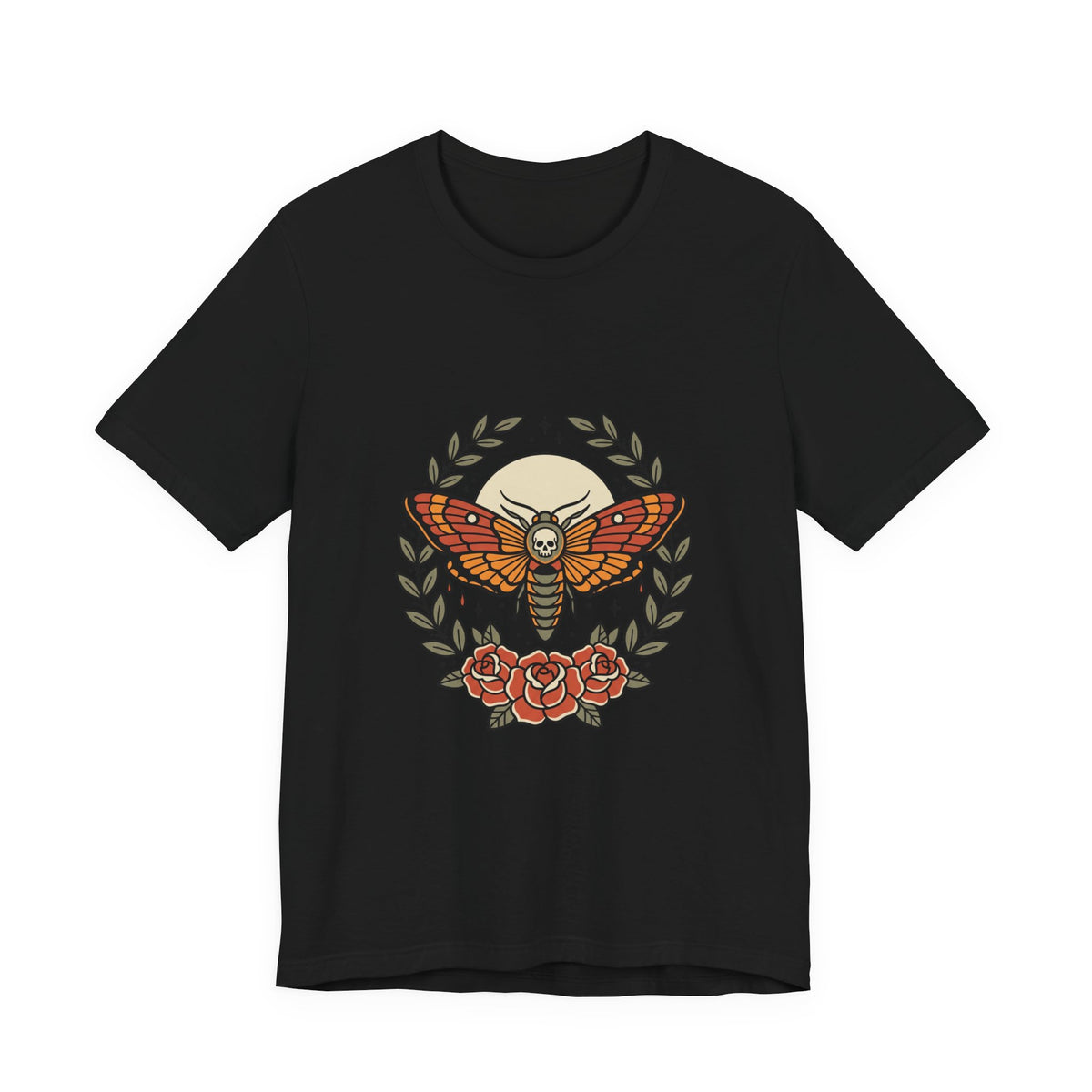 Moth & Roses Traditional Tattoo Tee | Vintage Flash, Thick Outline