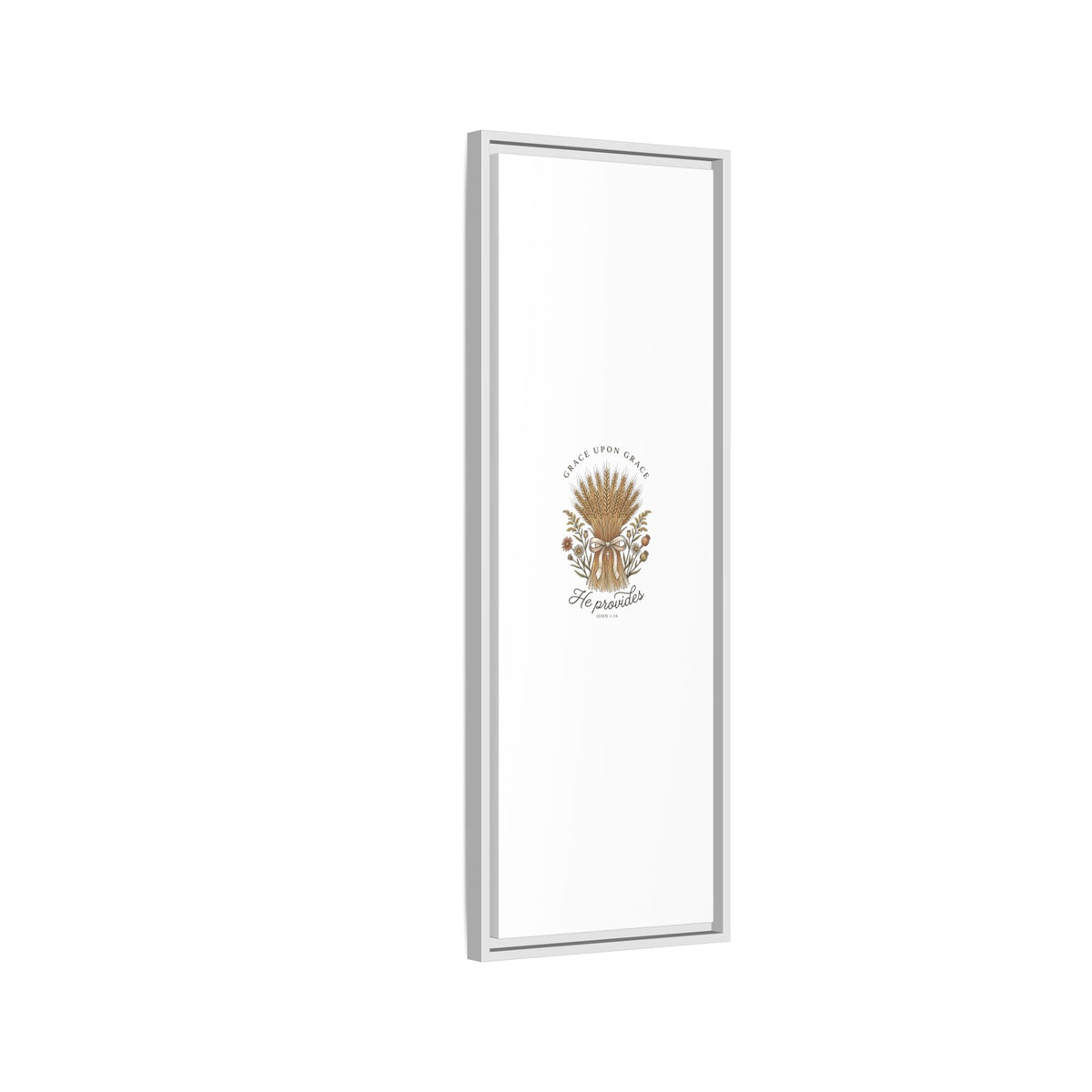Framed Matte Canvas Wall Art — "He Provides" Wheat & Floral Religious Print