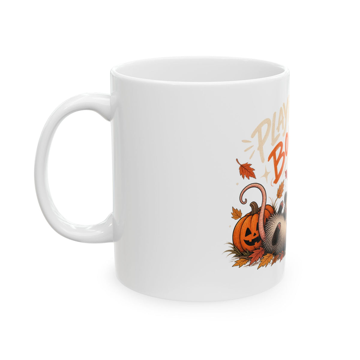 Halloween Ghost & Raccoon Mug - "Playing Boo" Ceramic Coffee Cup (11oz/15oz)