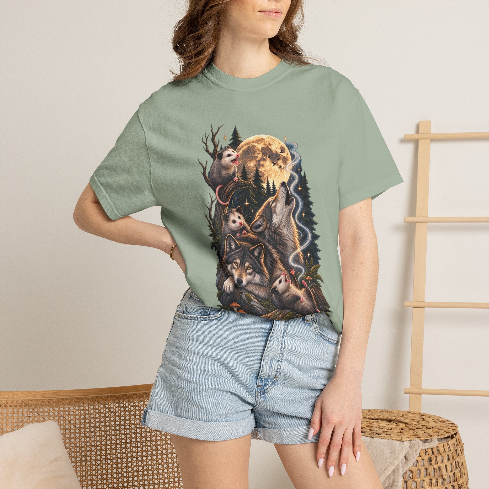 Wolf Moon Graphic T-Shirt — Wolves, Forest & Full Moon Nature Tee