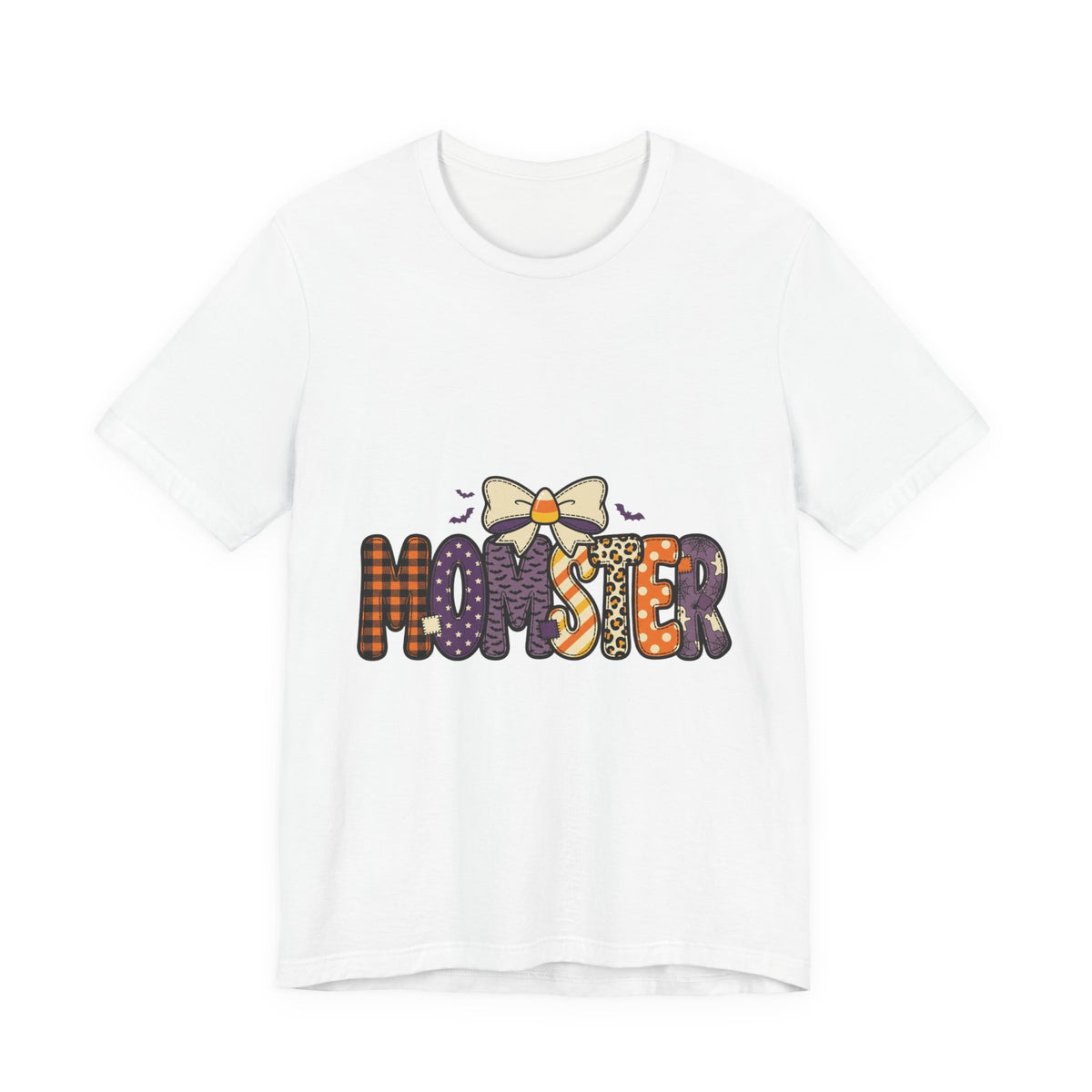 Momster Halloween Graphic Tee | Momster Bat Bow Plaid Orange Purple