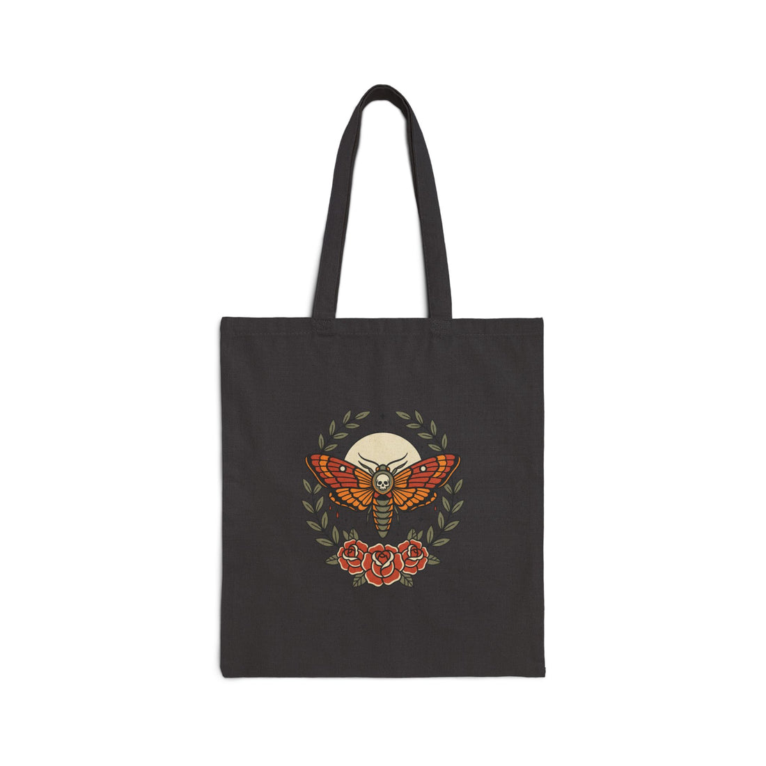 Moth & Roses Tote | Traditional Tattoo-Inspired, Vintage Flash Canvas Tote