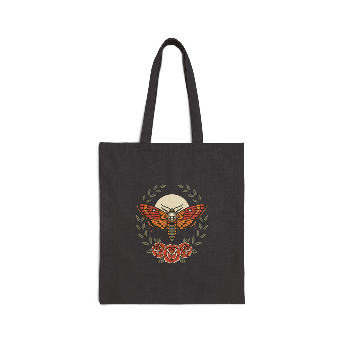 Moth & Roses Tote | Traditional Tattoo-Inspired, Vintage Flash Canvas Tote