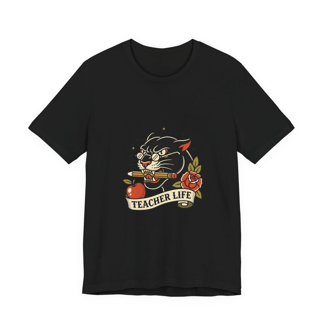 Teacher Life Tee | Traditional Tattoo Panther, Banner & Roses