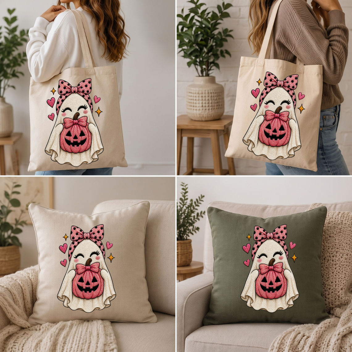 Pink Ghost Pumpkin Embroidery Design