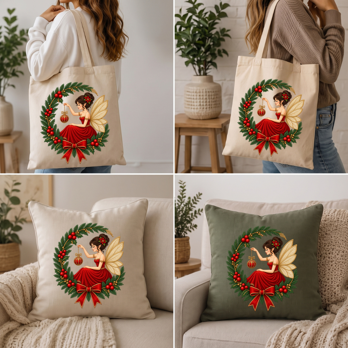 Christmas Fairy Wreath Embroidery Design