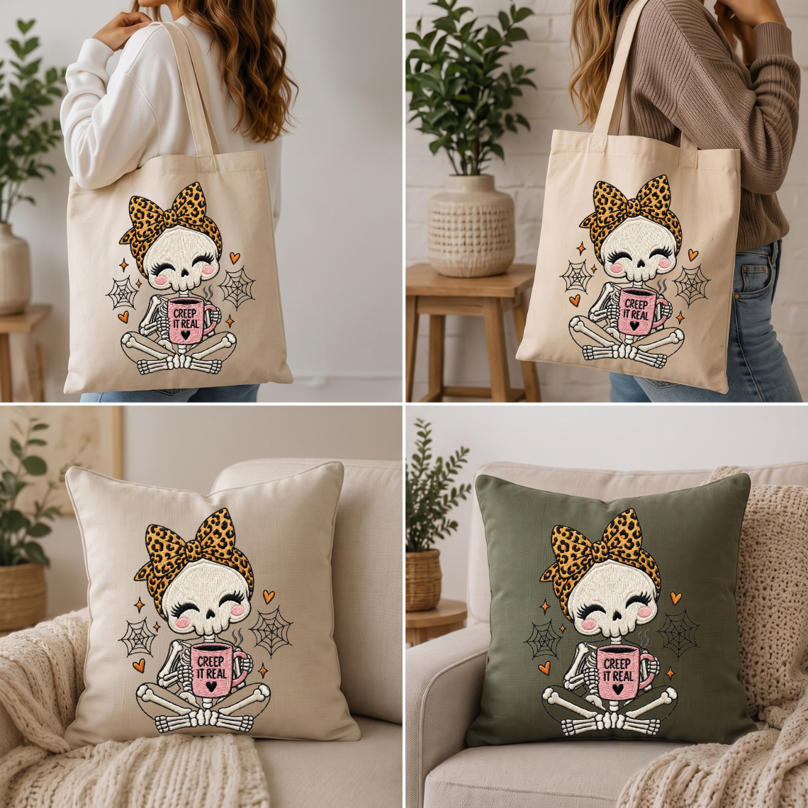 Skeleton Girl Halloween Mug Embroidery Design