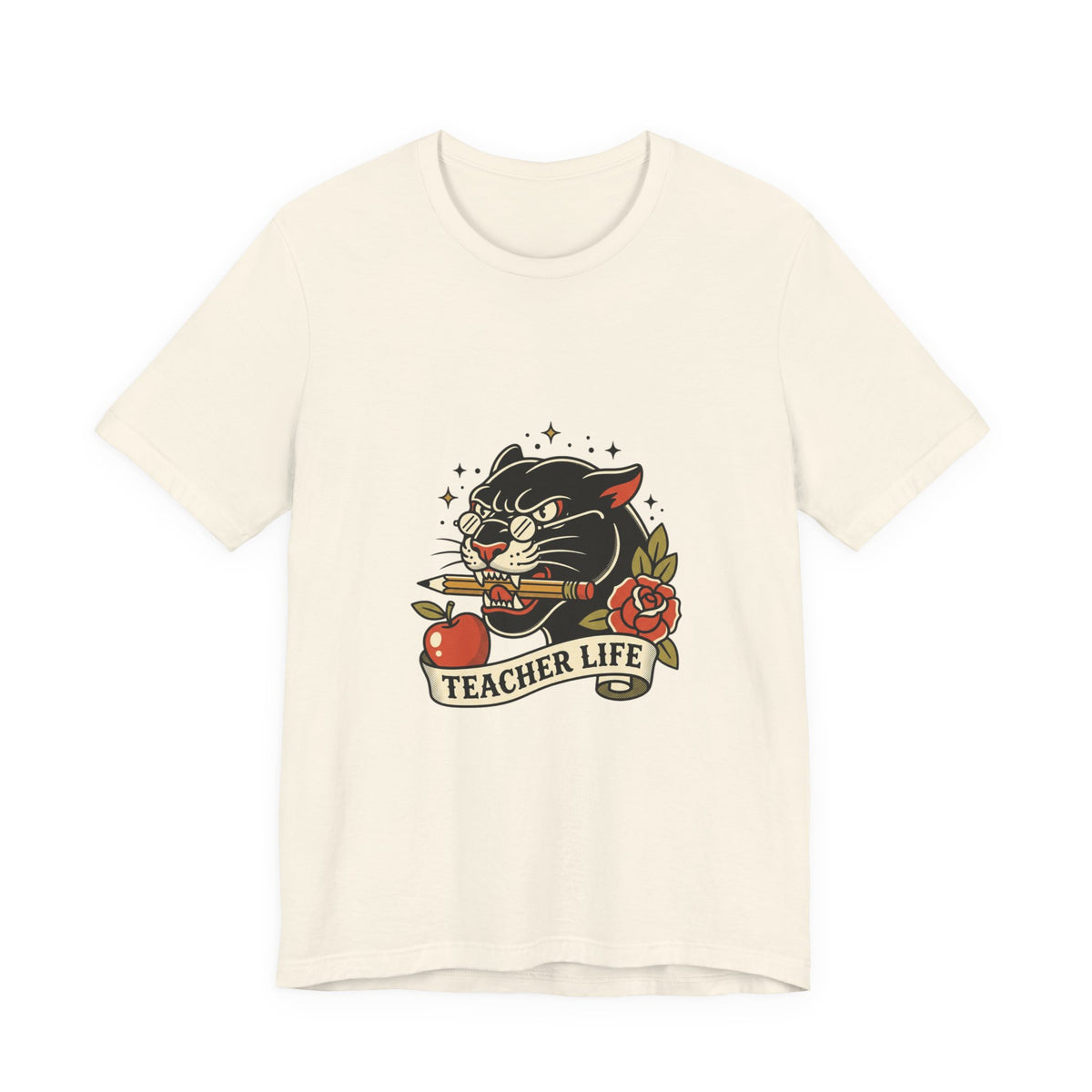 Teacher Life Tee | Traditional Tattoo Panther, Banner & Roses