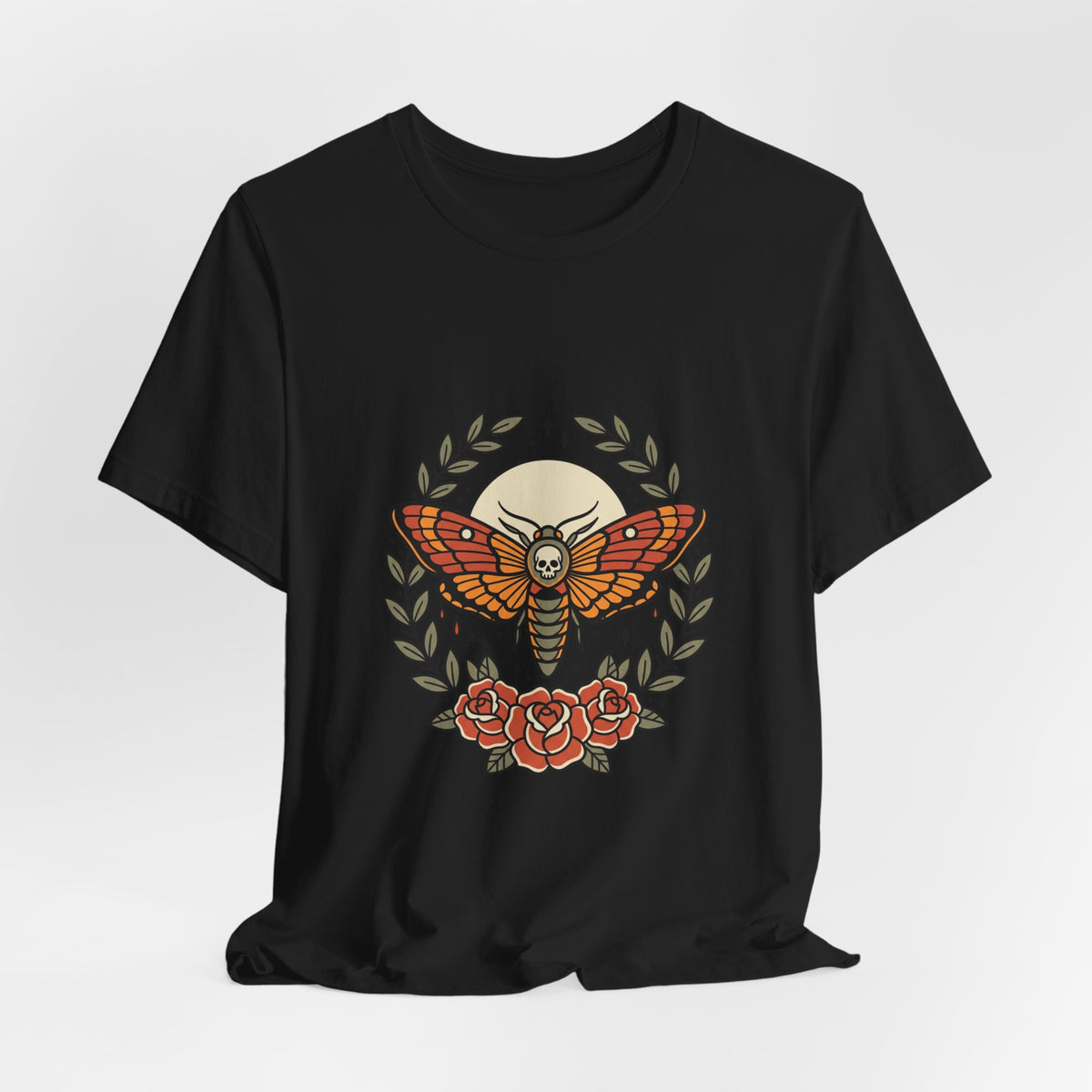 Moth & Roses Traditional Tattoo Tee | Vintage Flash, Thick Outline