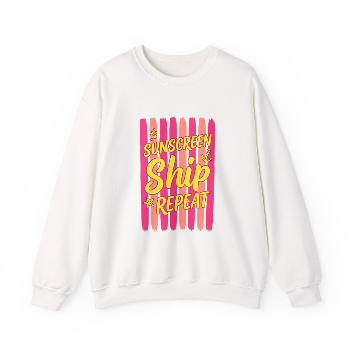Sunscreen Ship Repeat Sweatshirt | Cruise Vacation, Nautical Tropical